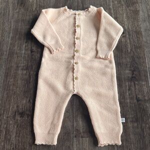 Peach Knit Baby One-Piece Footie with Button Front